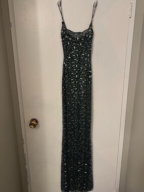 Oh Polly Green Sequin Maxi Slip Dress